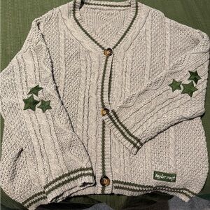 Taylor Swift Gray Cable Knit Cardigan with Green Trim